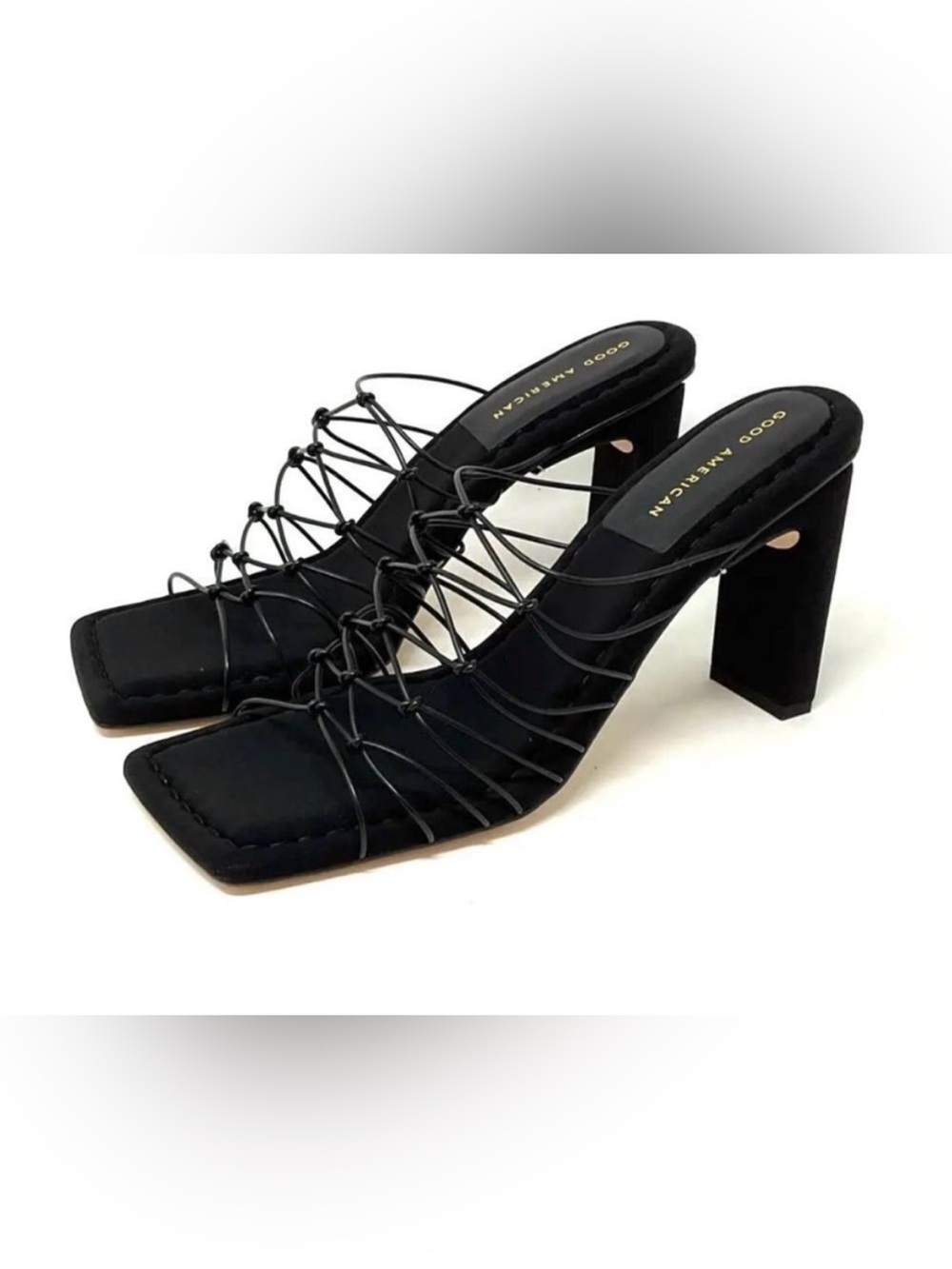 Good American Black Neoprene Caged Mules size 13 New in Box